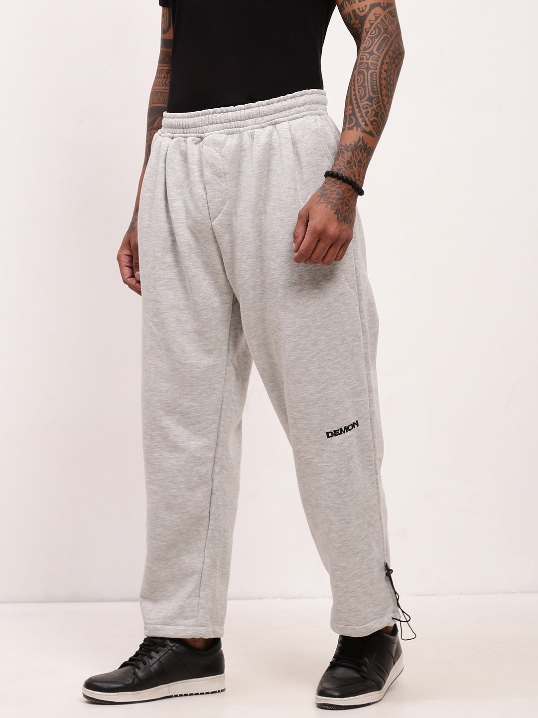 Men's Grey Relaxed Fit Jogger Pants with Adjustable Toggle Hem with Drawstring Waist