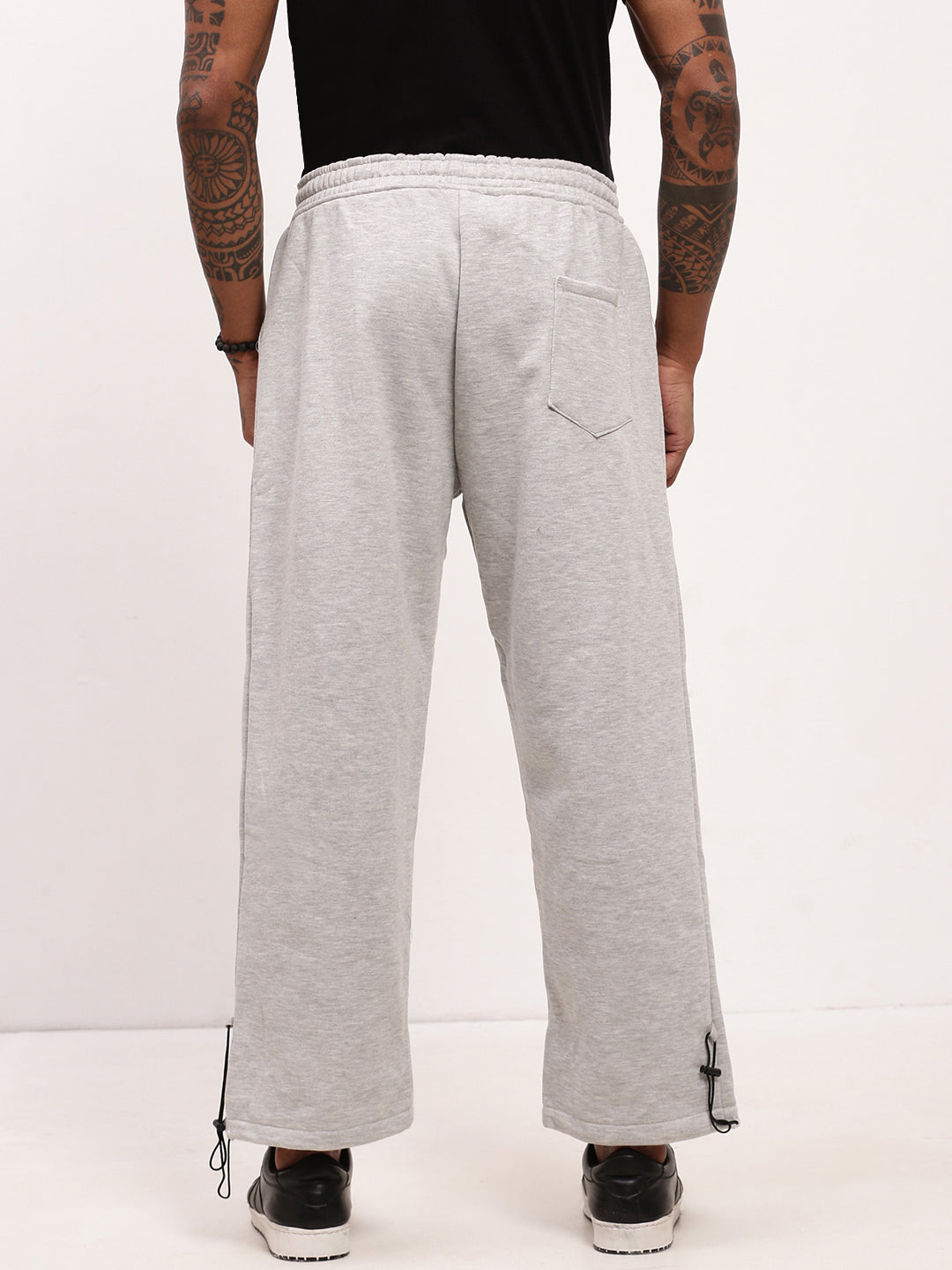 Men's Grey Relaxed Fit Jogger Pants with Adjustable Toggle Hem with Drawstring Waist