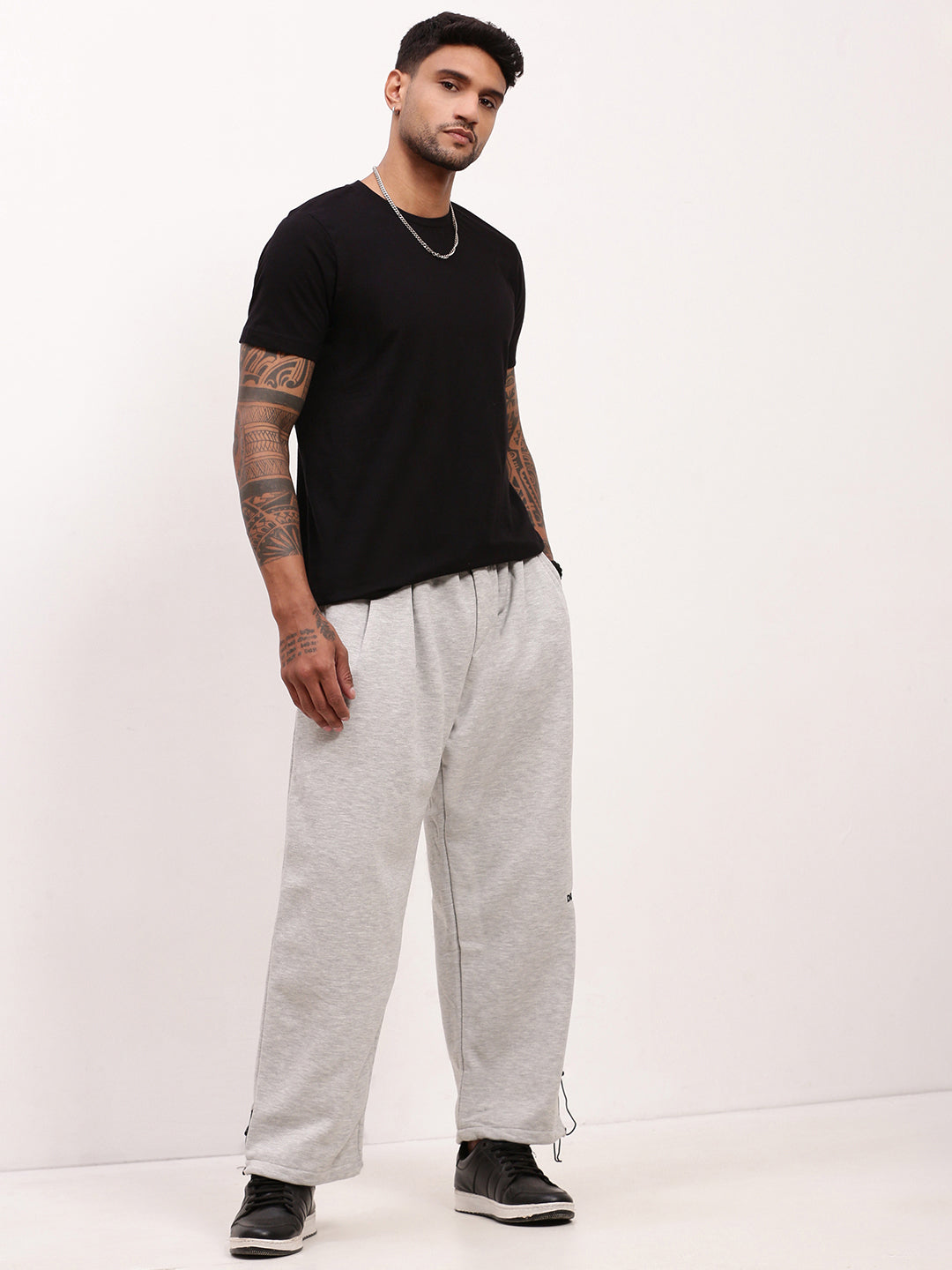 Men's Grey Relaxed Fit Jogger Pants with Adjustable Toggle Hem with Drawstring Waist