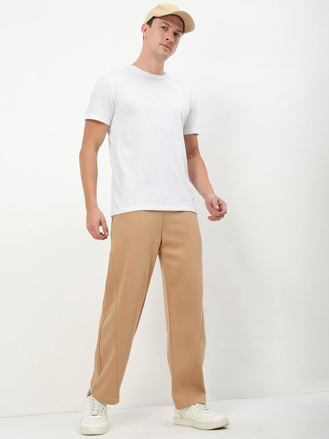 Men Brown Solid Straight Fit Trousers