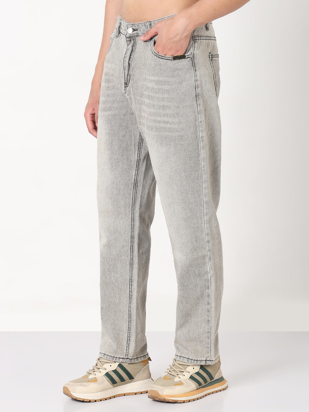 Men's Grey Washed Straight Fit Jeans