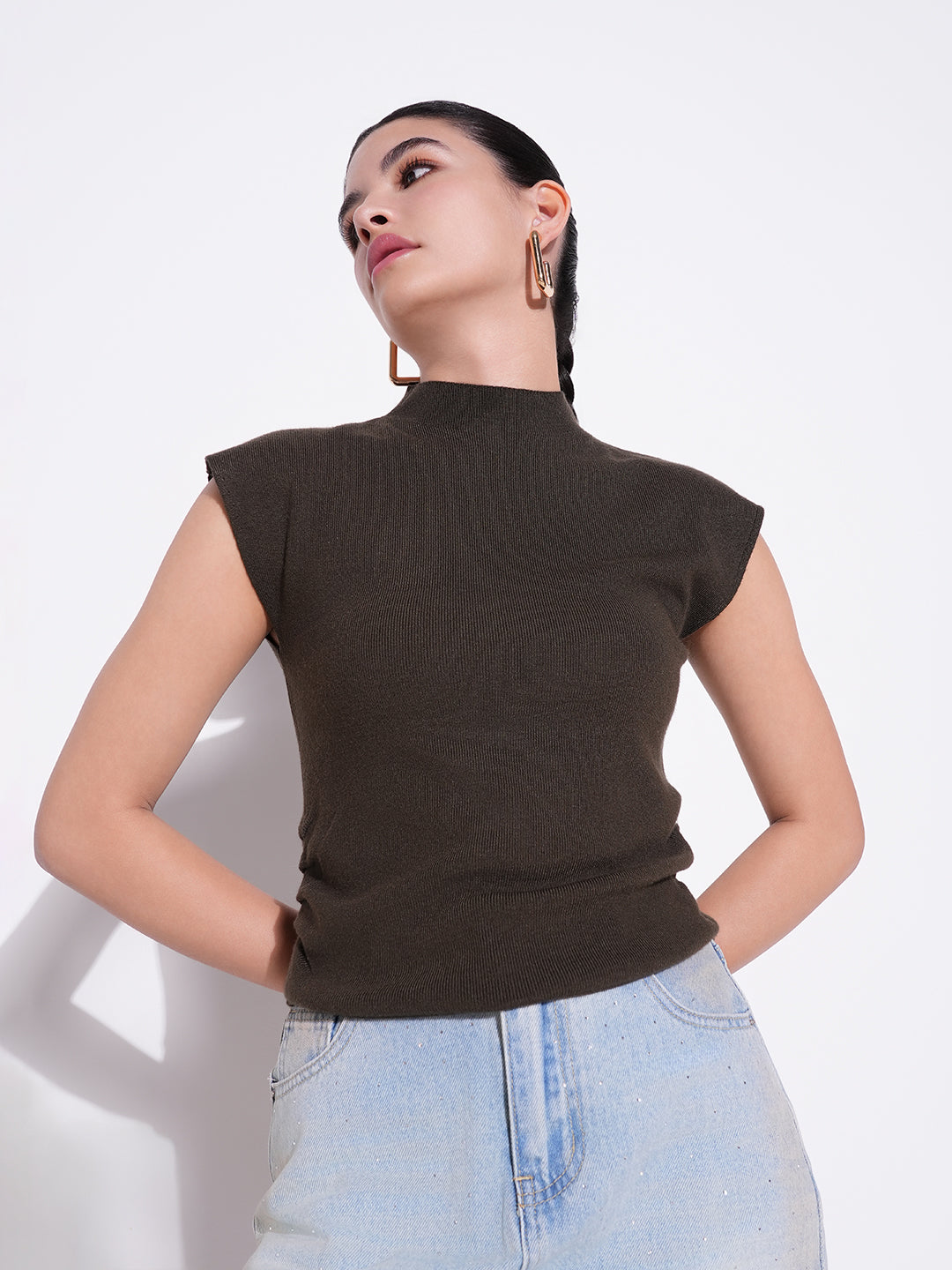 Women Olive Solid Top