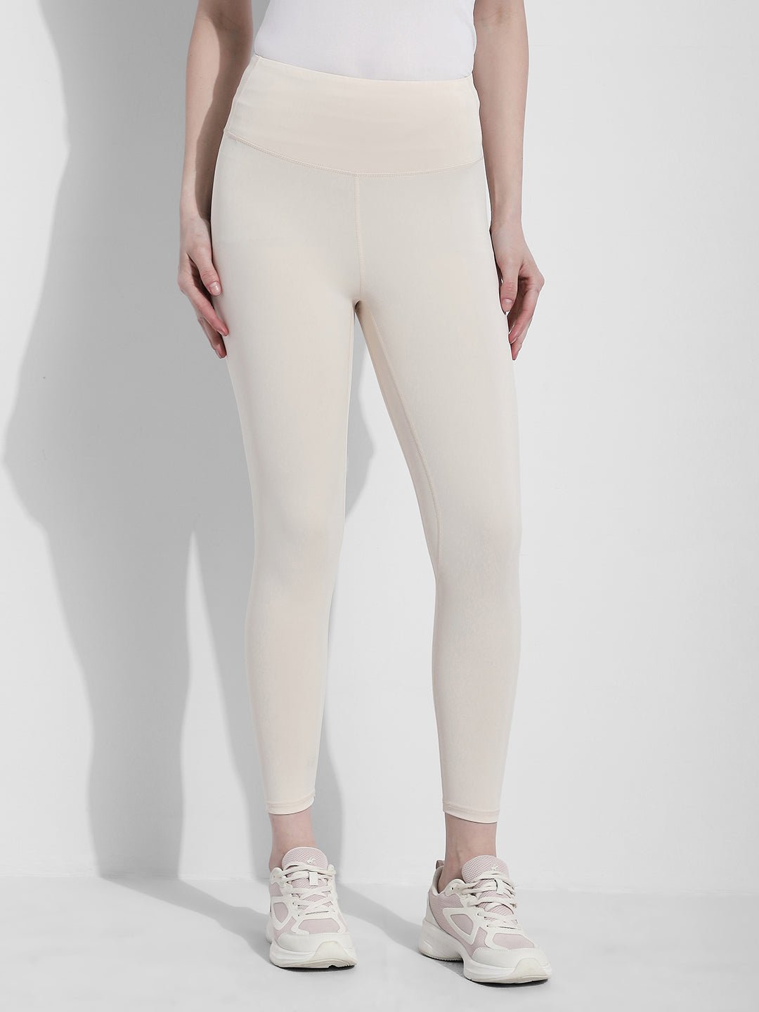 Women's Cream High Waist Stretch Trackpants