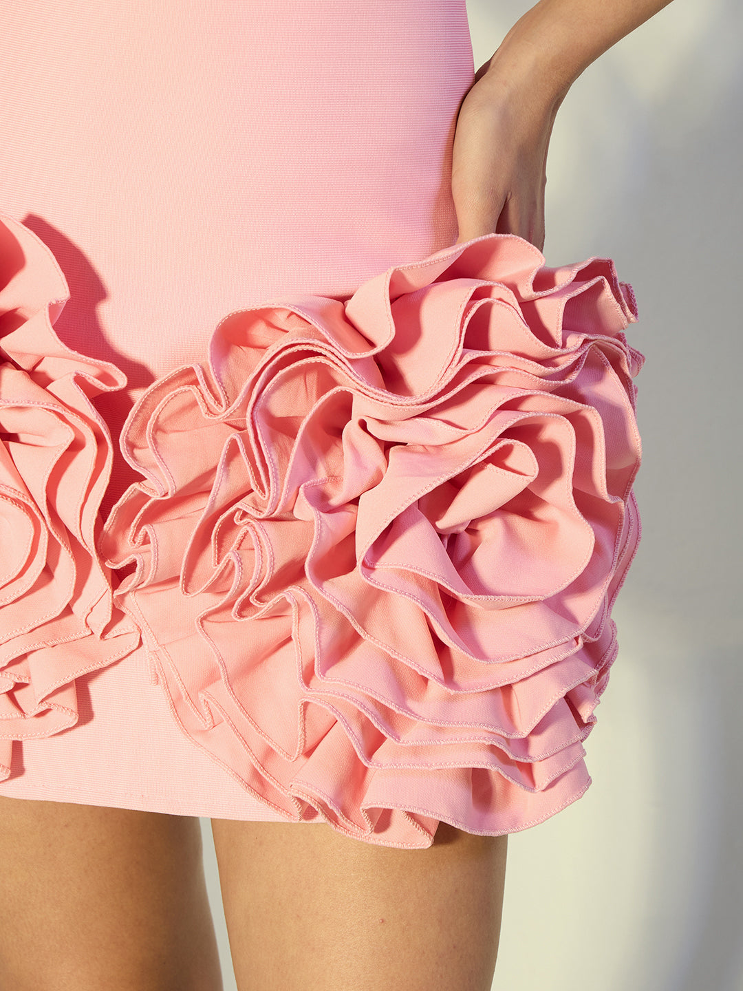 Women's Pink Strapless Mini Dress with 3D Rosette Hem