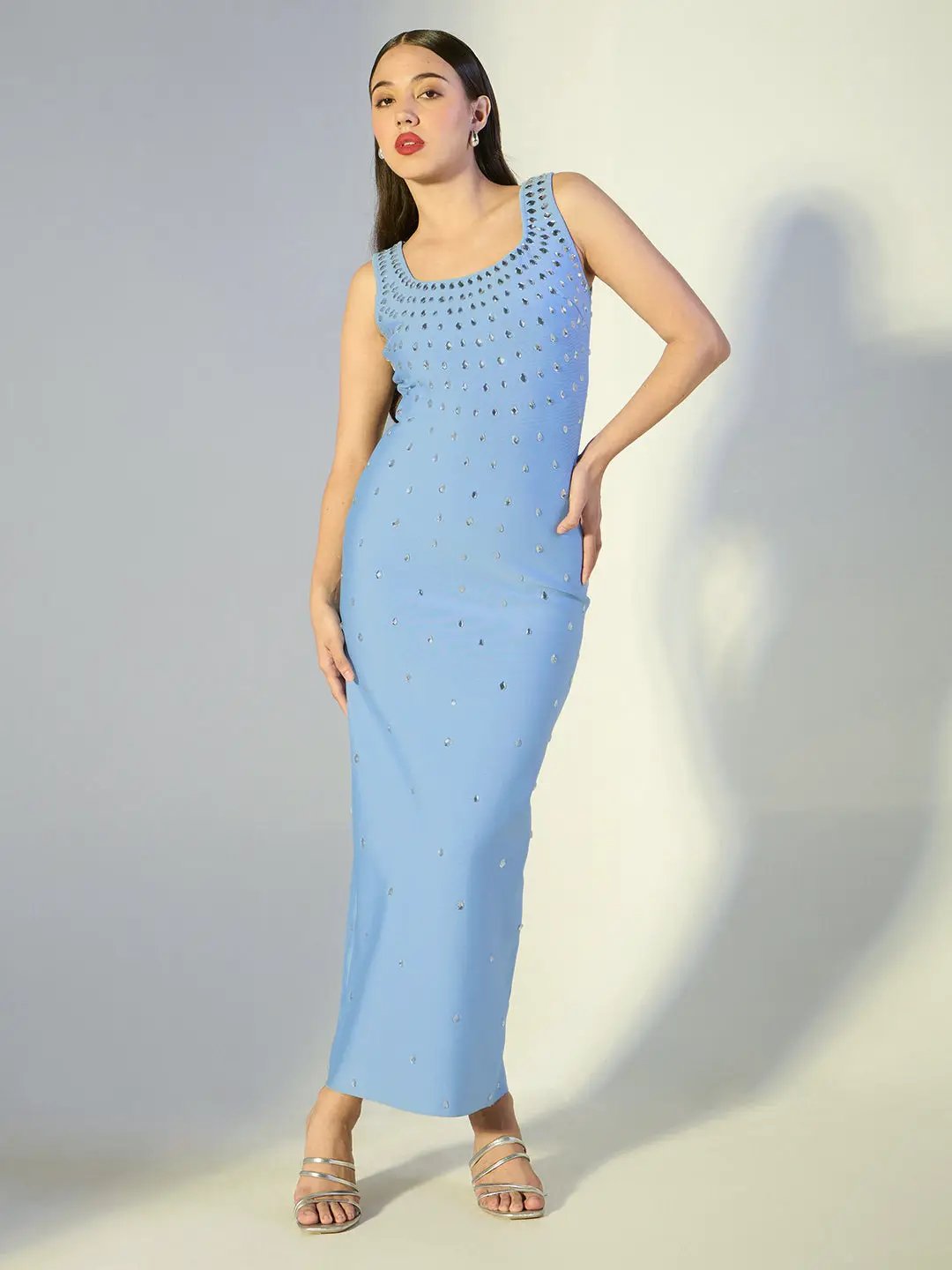 Women's Embellished Blue Bodycon Maxi Dress Women's Embellished Blue Bodycon Maxi Dress