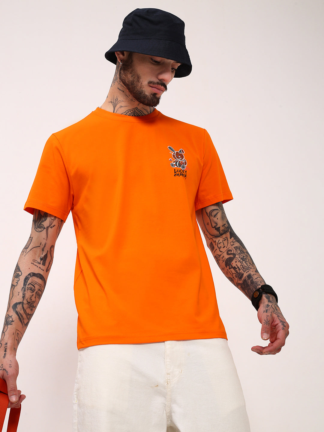 Men Orange Solid T Shirt