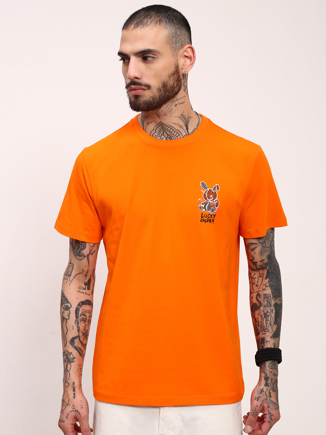 Men Orange Solid T Shirt