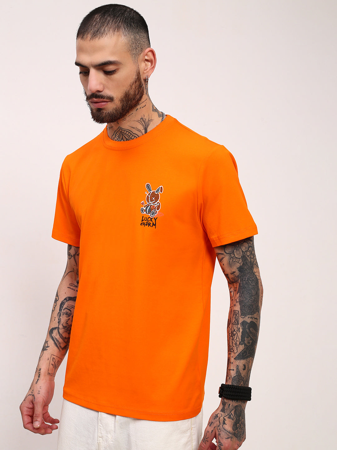 Men Orange Solid T Shirt