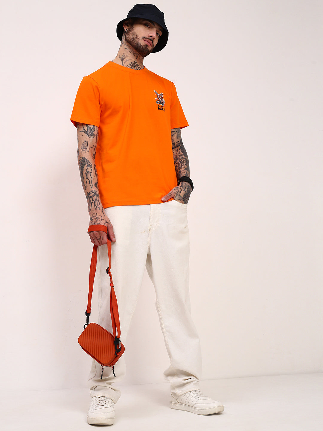 Men Orange Solid T Shirt