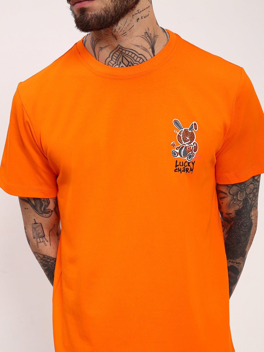 Men Orange Solid T Shirt