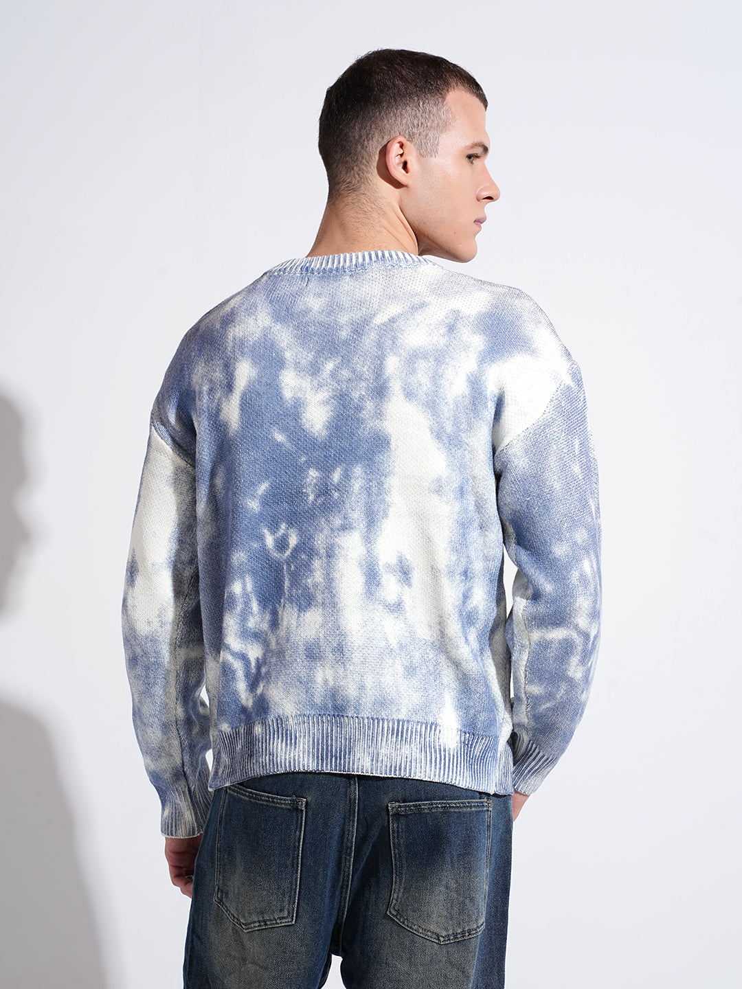 Men's Tie and Dye Blue Crew Neck Regular Fit Sweatshirt