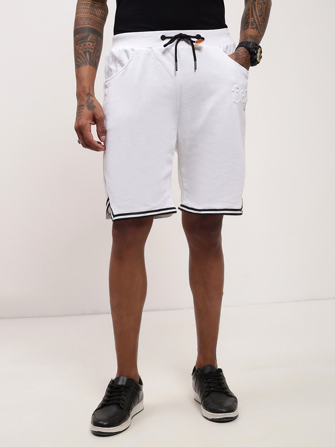 Men White Solid Shorts