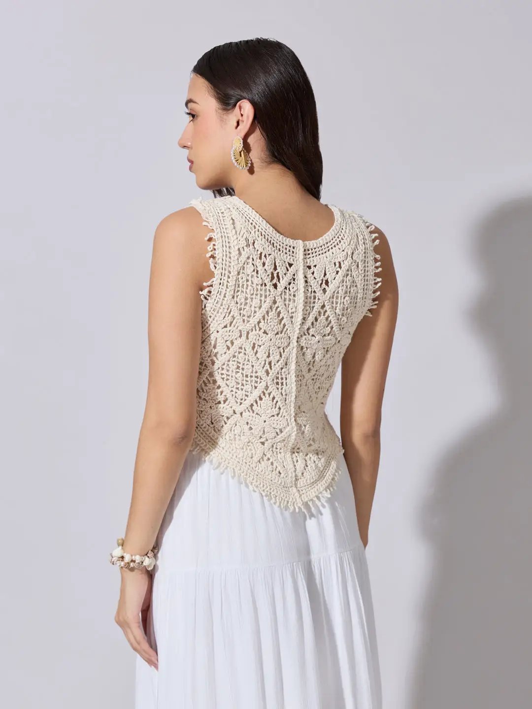Women's Cream Crochet Button Down Sleeveless Top - from SHOWOFFFF