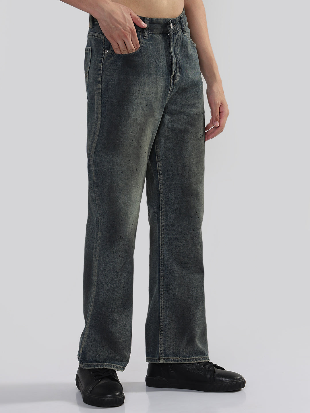 Men's Blue Washed Wide Leg Jeans