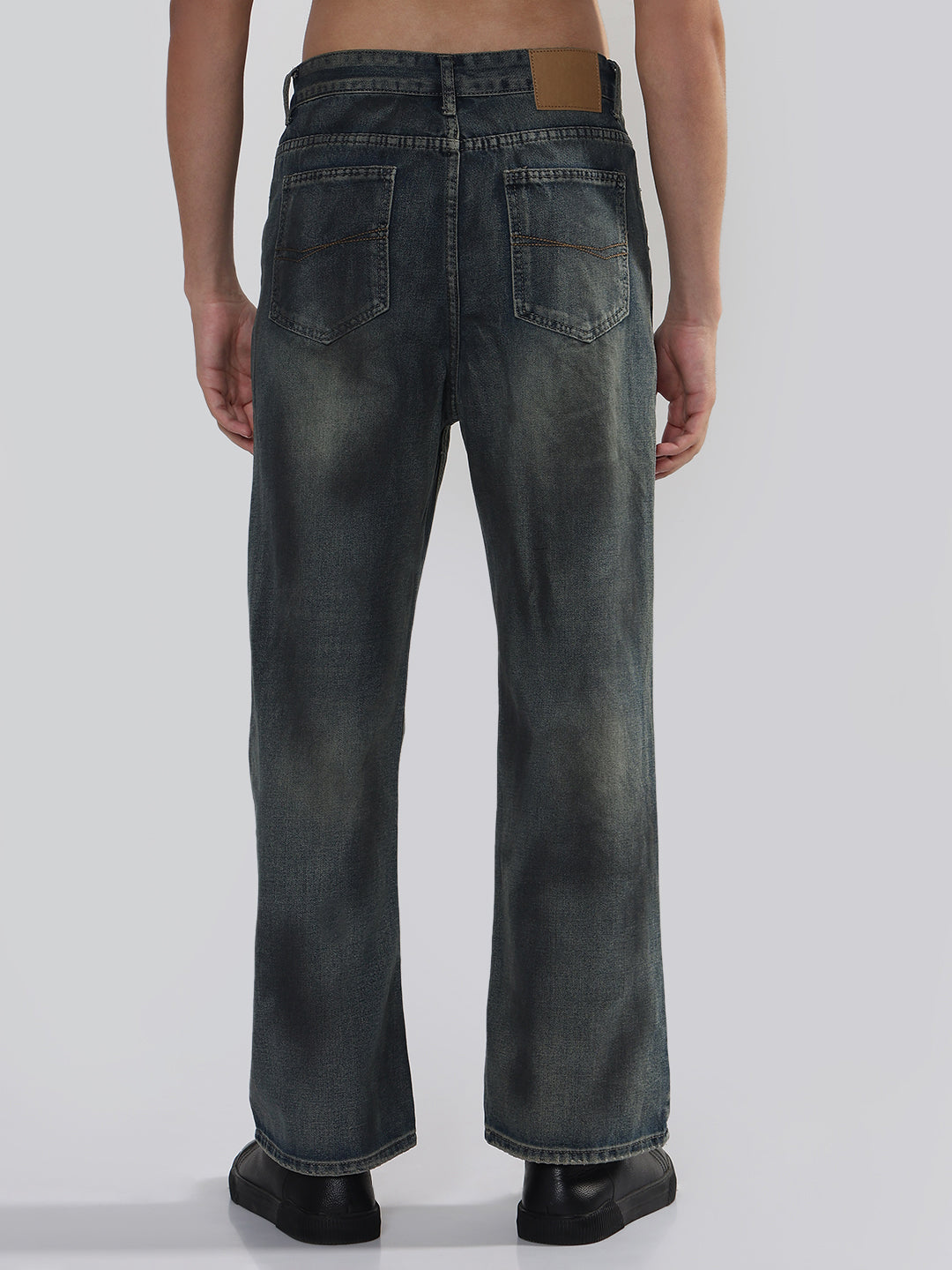 Men's Blue Washed Wide Leg Jeans