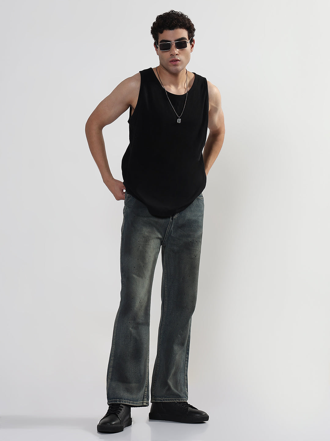 Men's Blue Washed Wide Leg Jeans