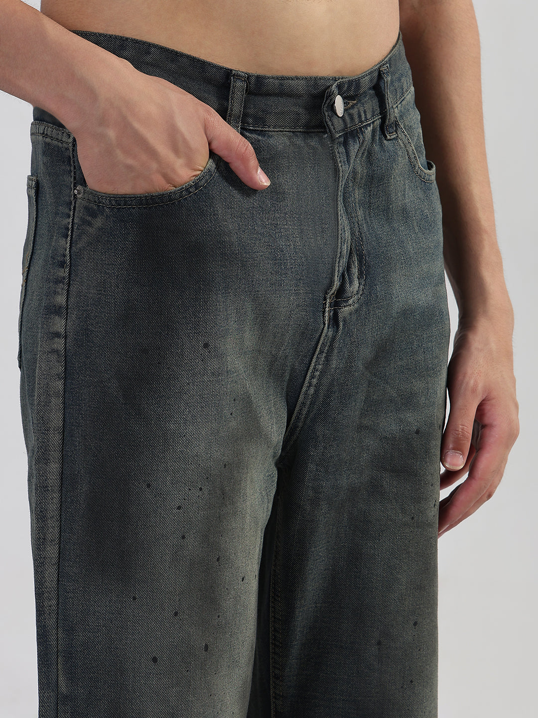Men's Blue Washed Wide Leg Jeans