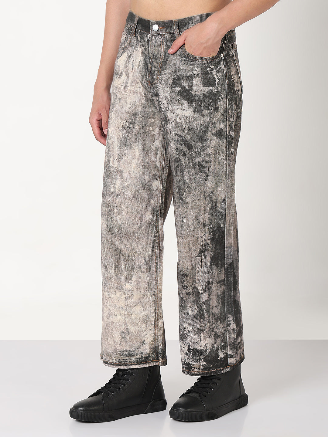 Men's Grey Straight Fit Heavy Fade Jeans