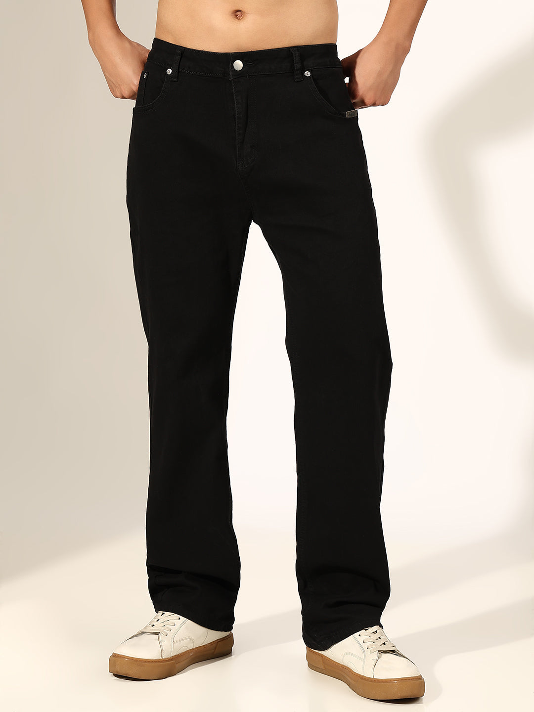 Men's Black Mid Rise Straight Fit Jeans