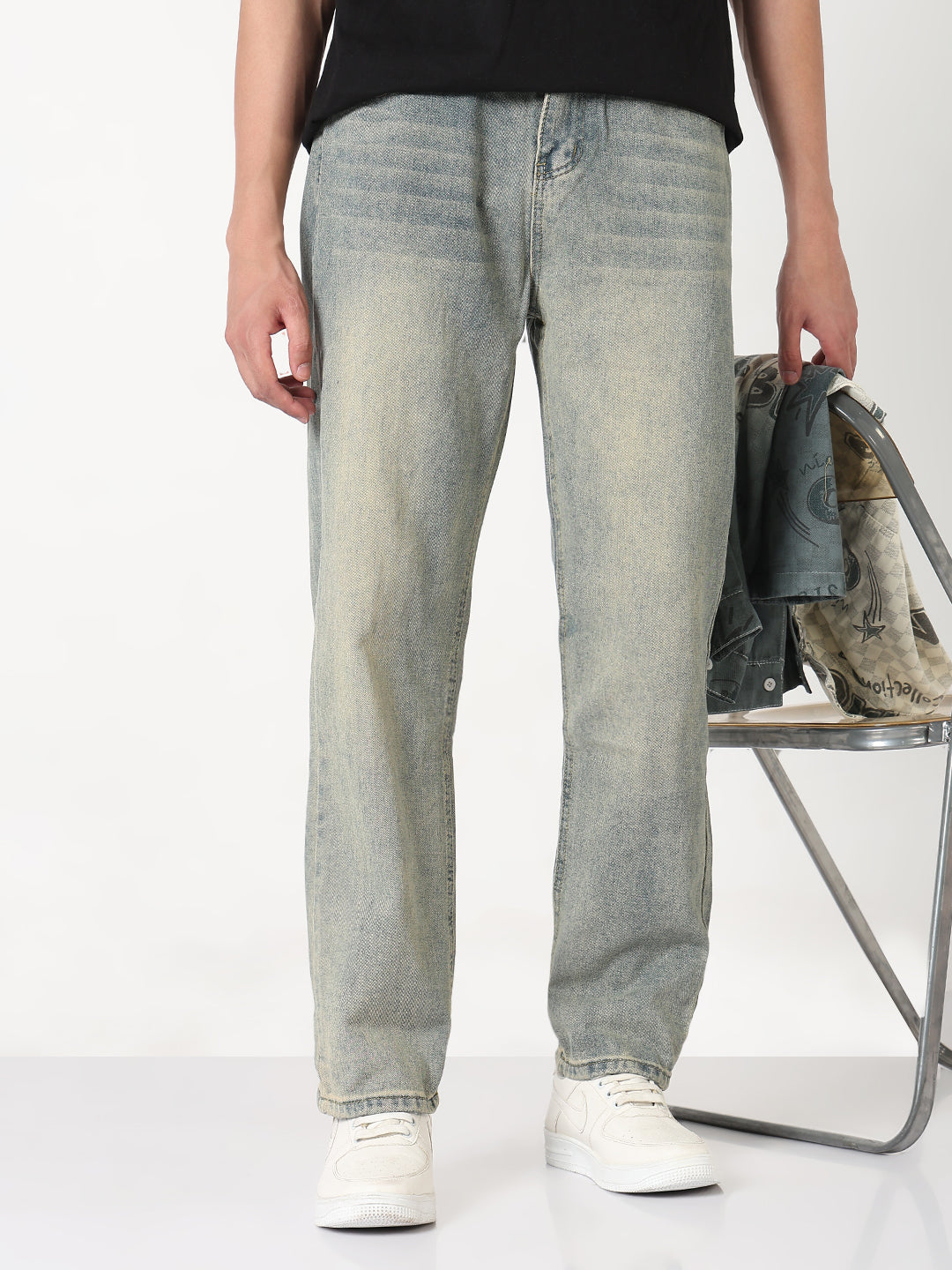 Men's Blue Washed Straight Fit Jeans