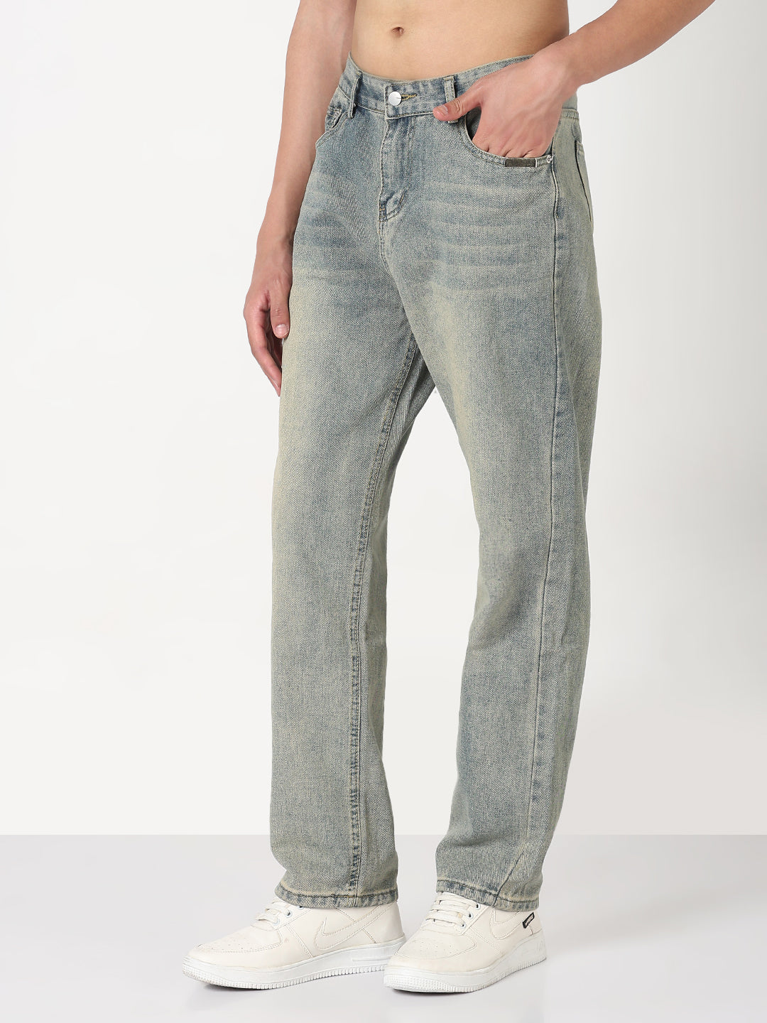 Men's Blue Washed Straight Fit Jeans