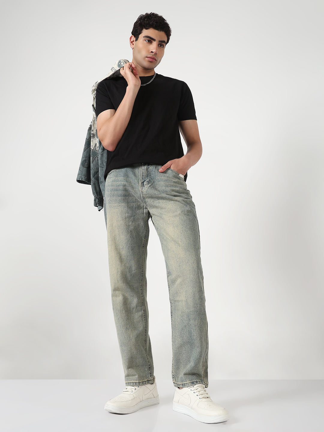 Men's Blue Washed Straight Fit Jeans