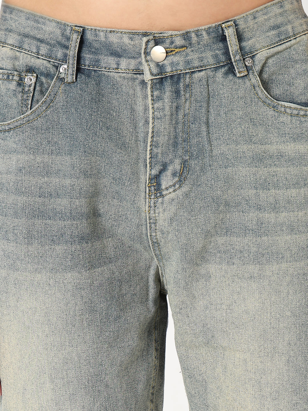 Men's Blue Washed Straight Fit Jeans