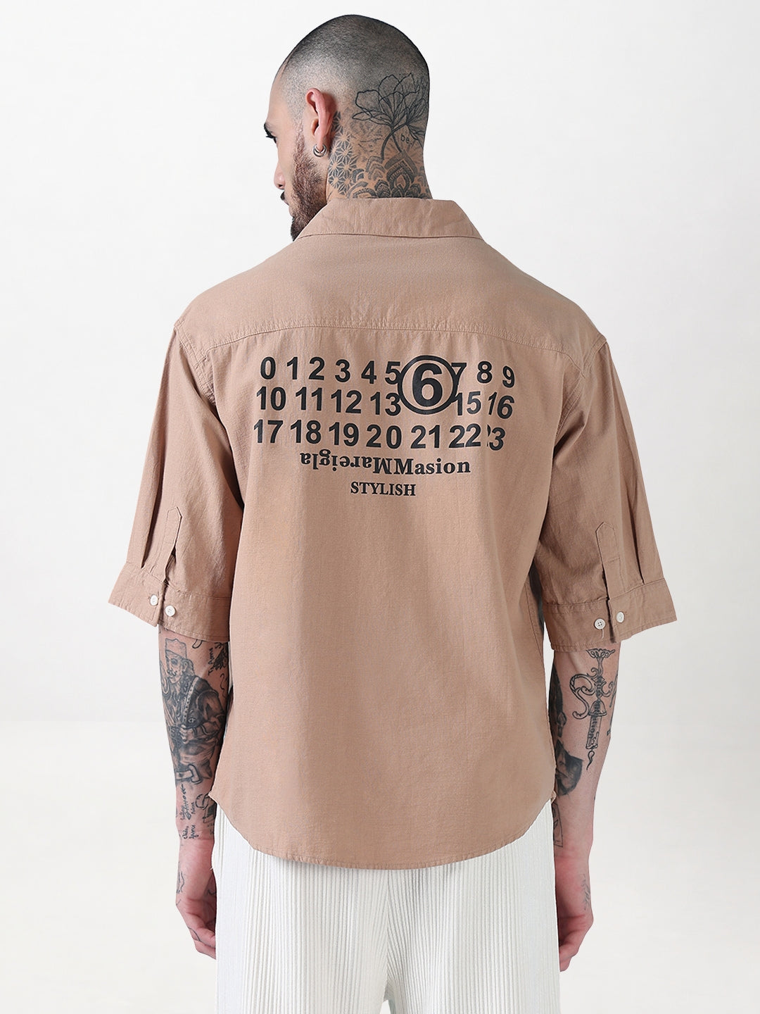 Men's Beige Typography Relaxed Fit Shirt