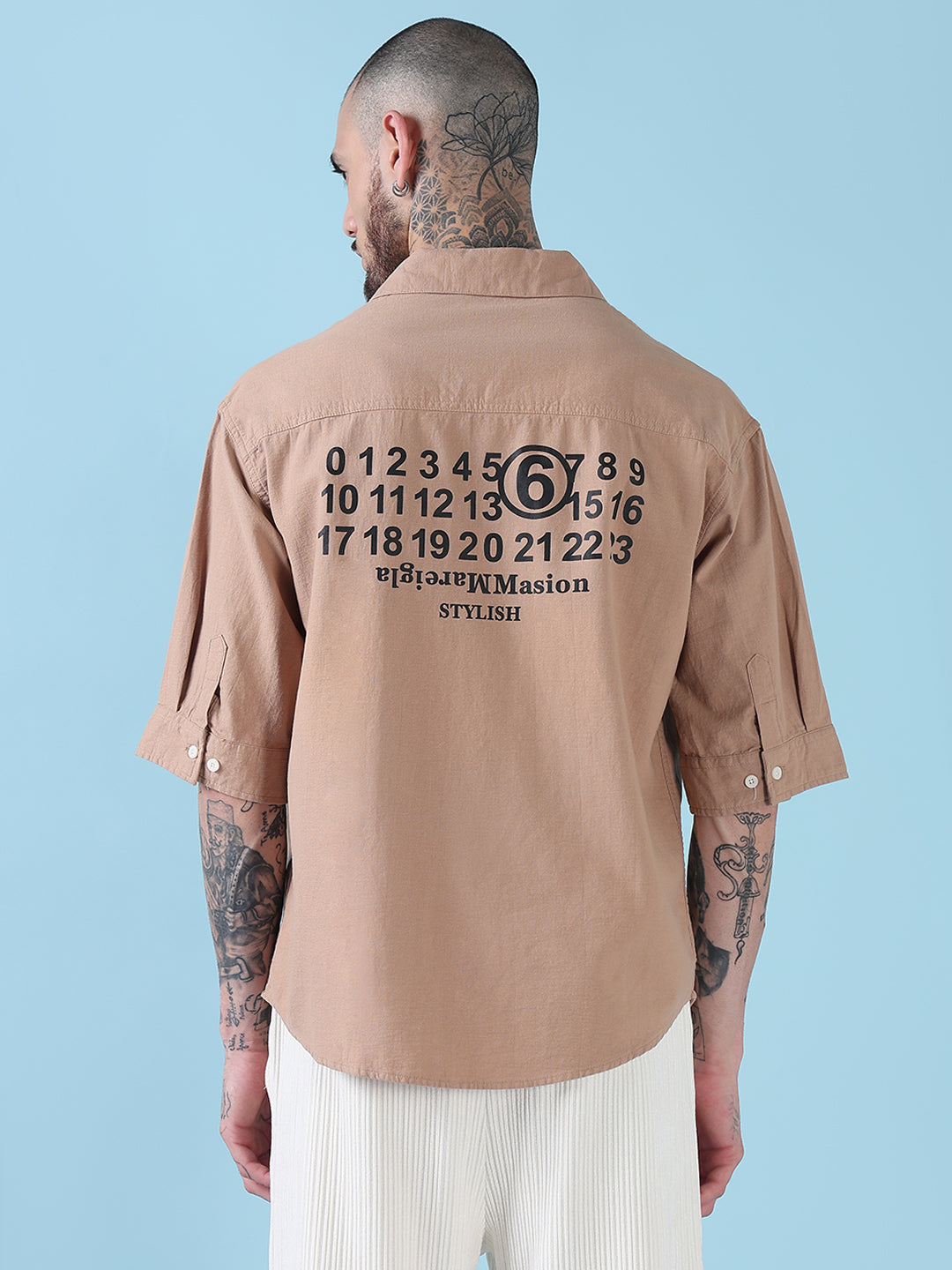 Men's Beige Typography Relaxed Fit Shirt