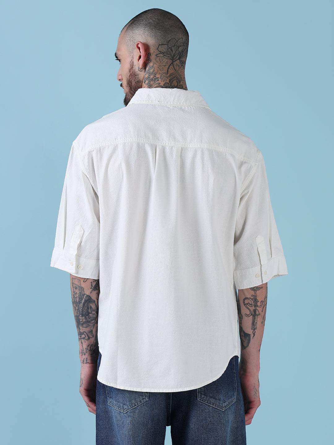 Men's White Solid Relaxed Fit Casual Shirt