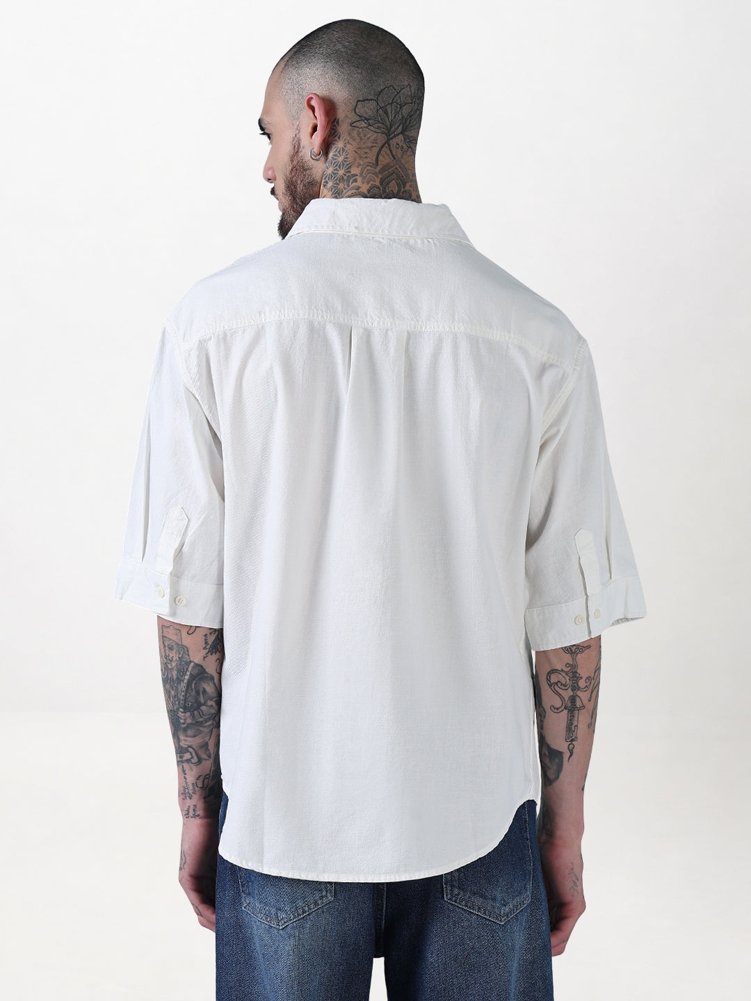 Men's White Solid Relaxed Fit Casual Shirt