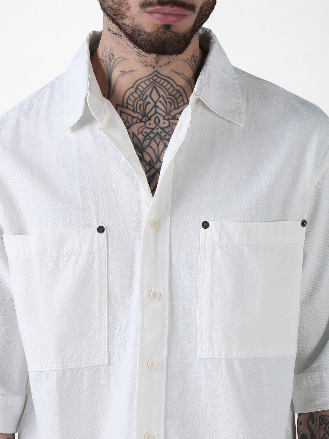 Men's White Solid Relaxed Fit Casual Shirt