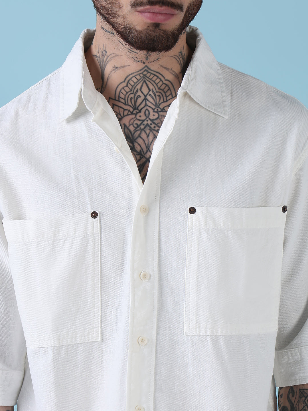 Men's White Solid Relaxed Fit Casual Shirt