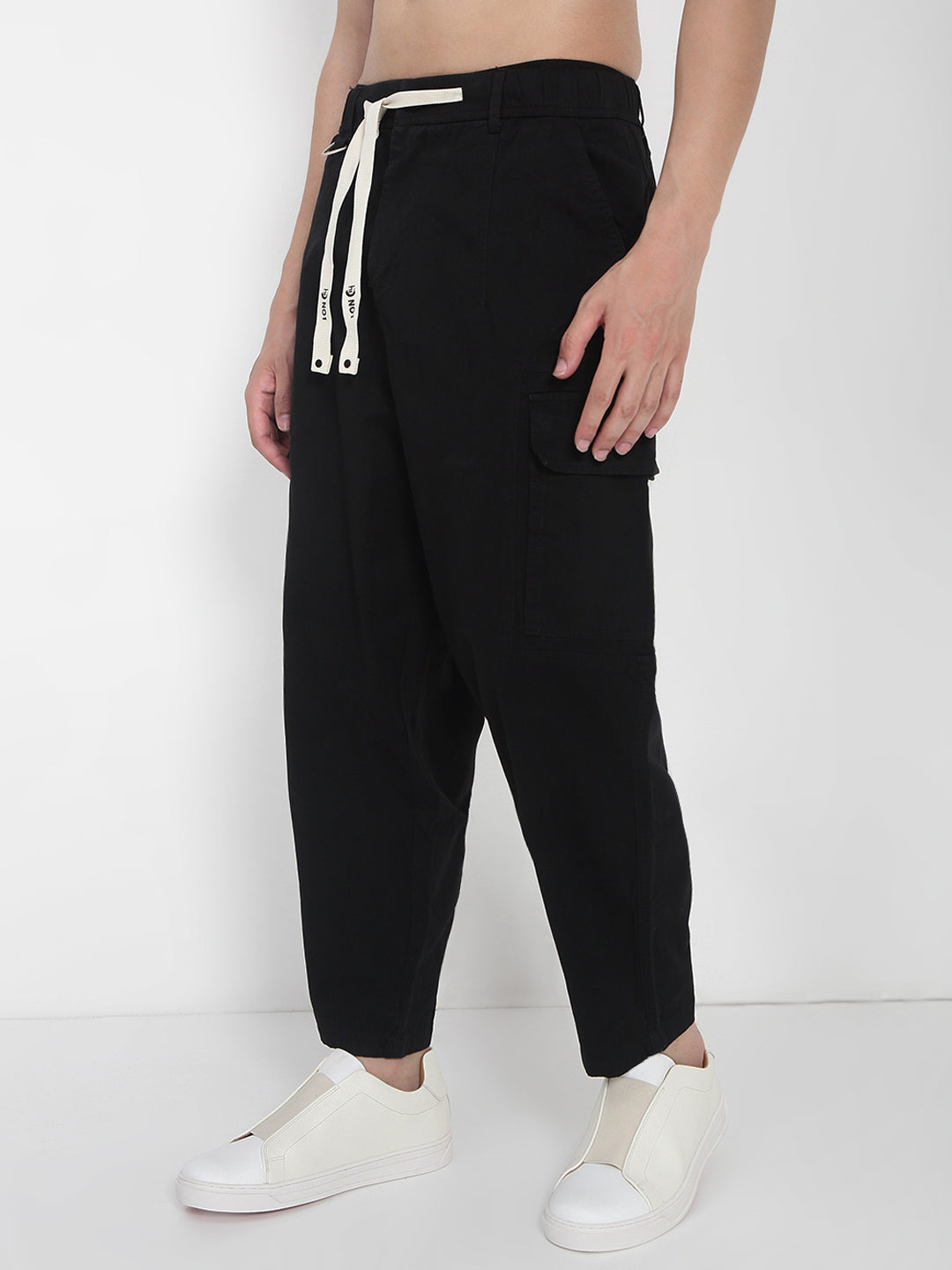 Men's Cotton Black Cargo Trousers