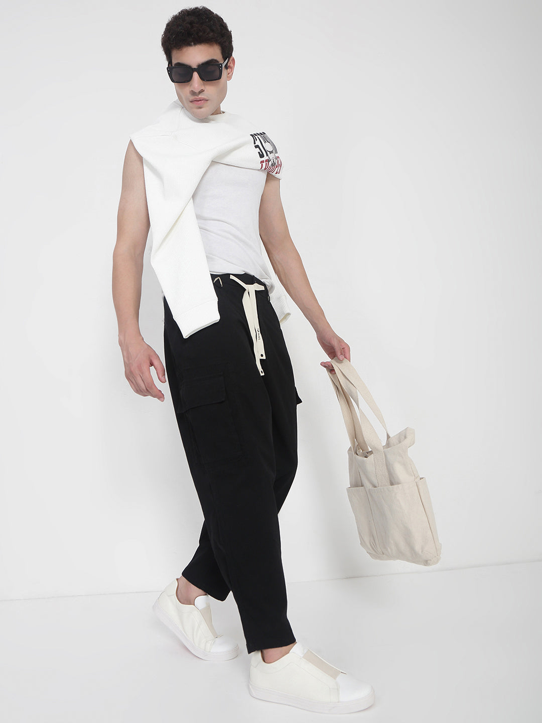 Men's Cotton Black Cargo Trousers