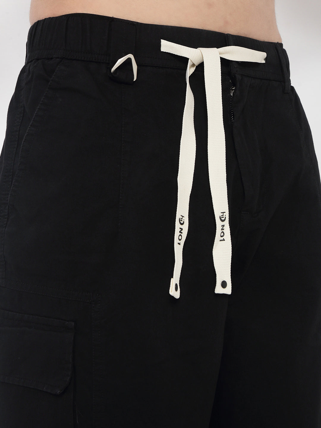 Men's Cotton Black Cargo Trousers