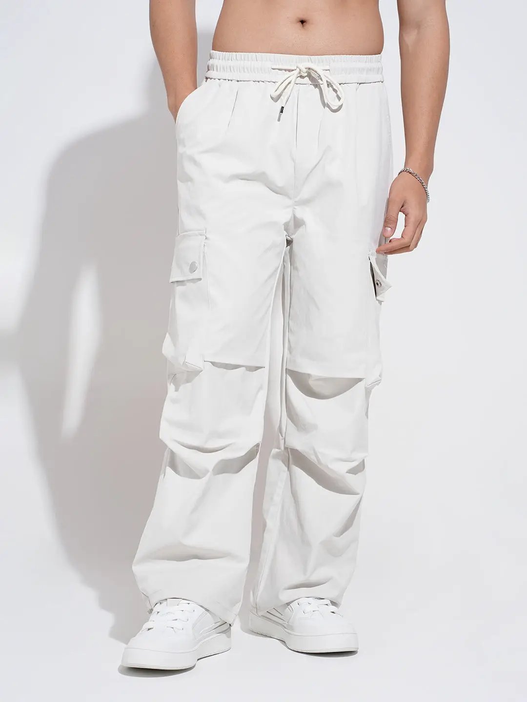 Buy Men's Off White Relaxed Fit Cargo Trousers | Showoffff