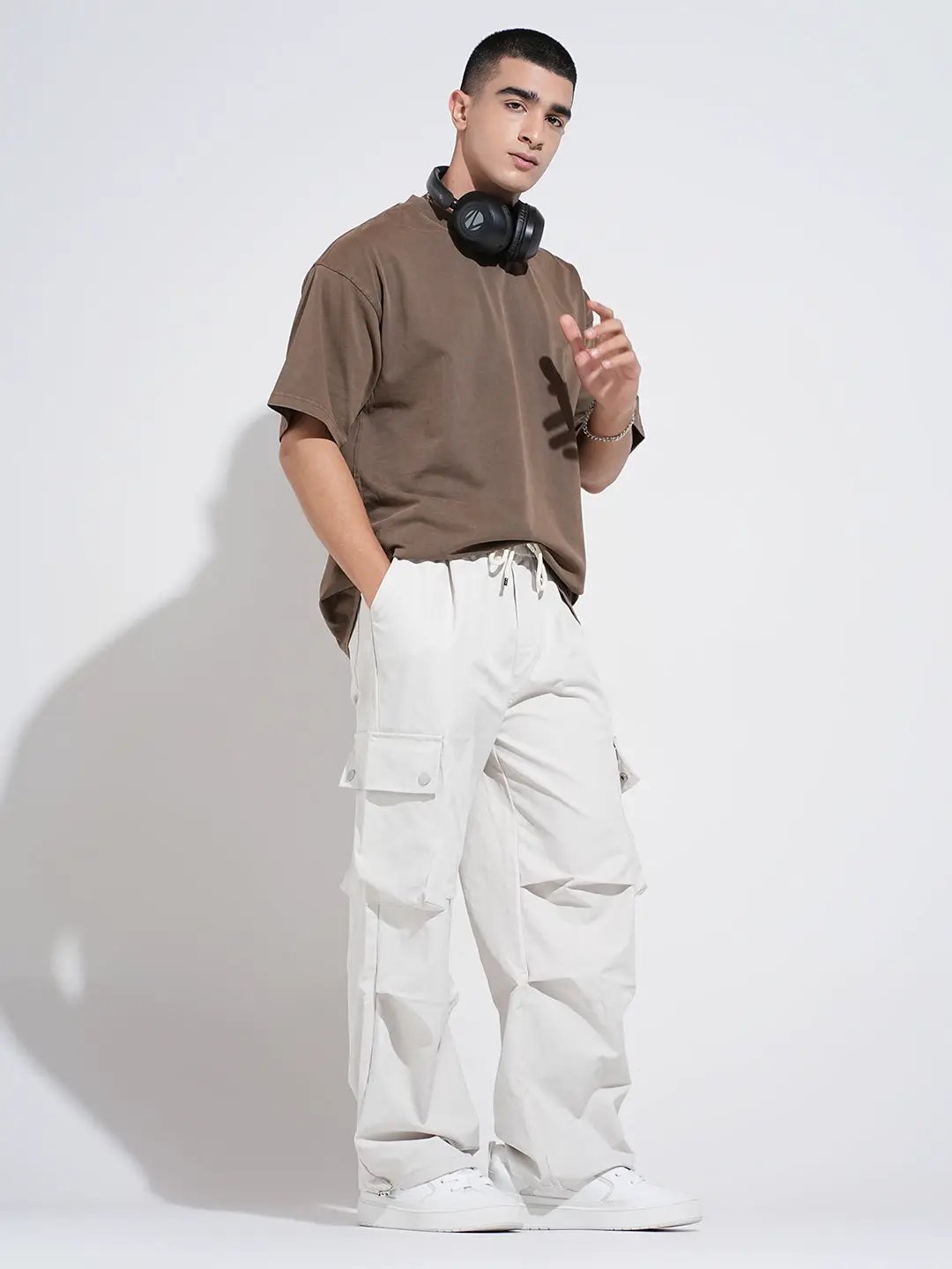 Buy Men's Off White Relaxed Fit Cargo Trousers | Showoffff