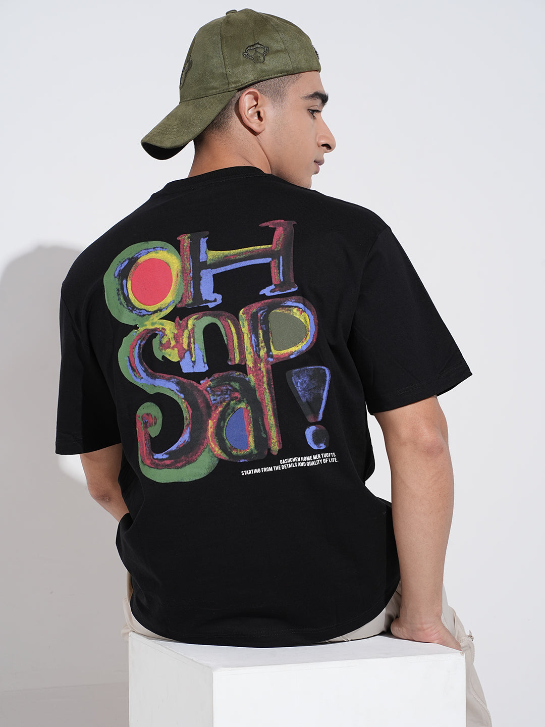 Men's Typography Black Short Sleeves Round Neck Relaxed Fit T-Shirt