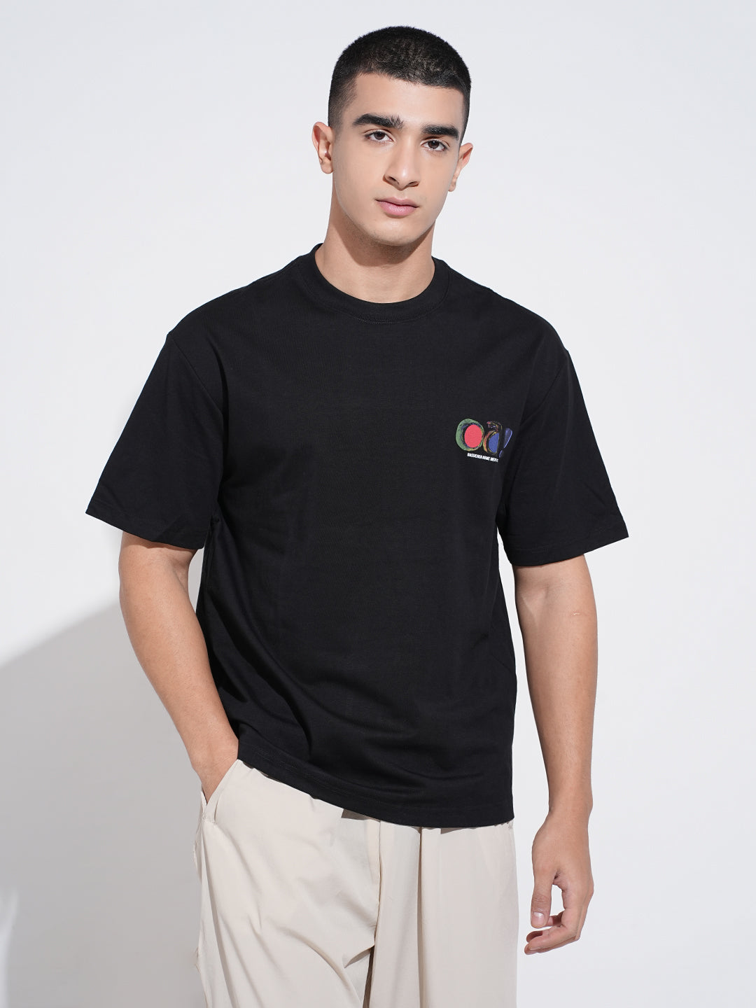 Men's Typography Black Short Sleeves Round Neck Relaxed Fit T-Shirt