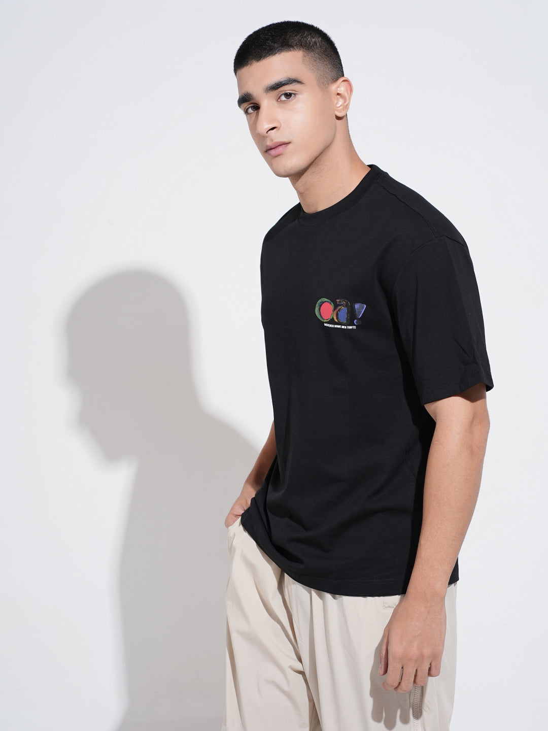 Men's Typography Black Short Sleeves Round Neck Relaxed Fit T-Shirt