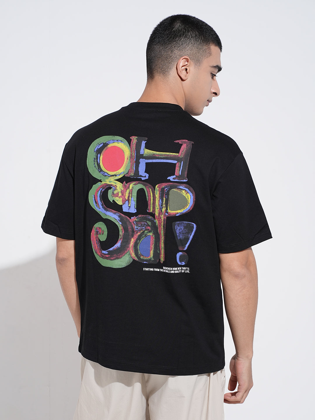 Men's Typography Black Short Sleeves Round Neck Relaxed Fit T-Shirt