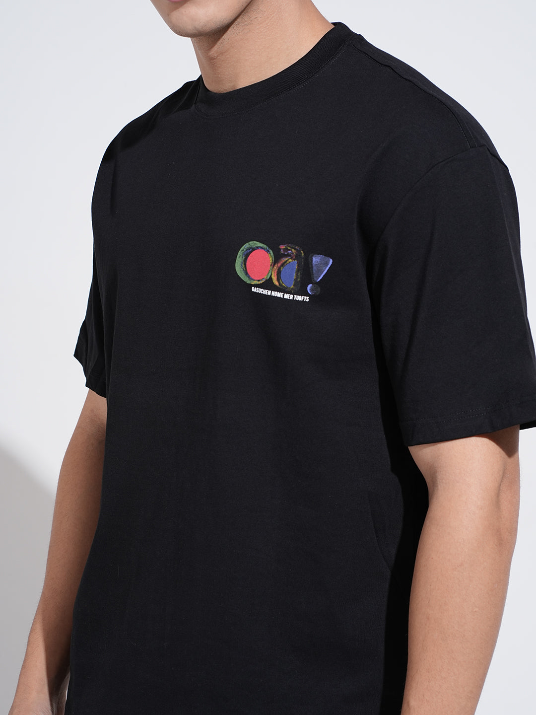 Men's Typography Black Short Sleeves Round Neck Relaxed Fit T-Shirt