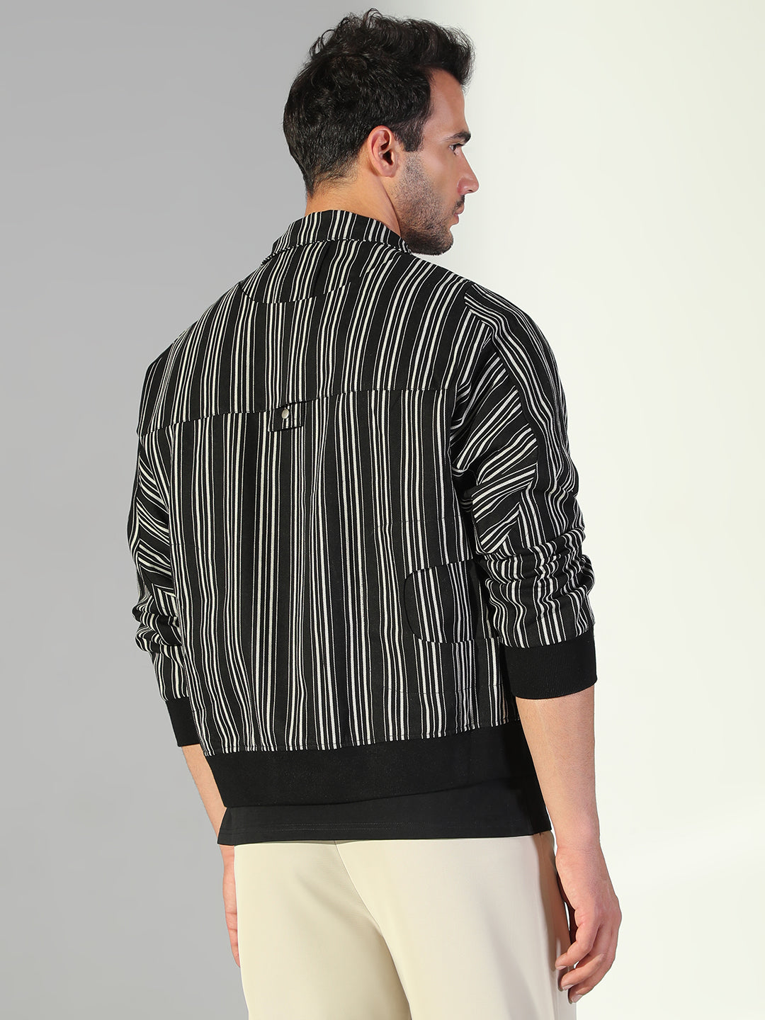 Men Striped Black Oversized Tailored Jacket