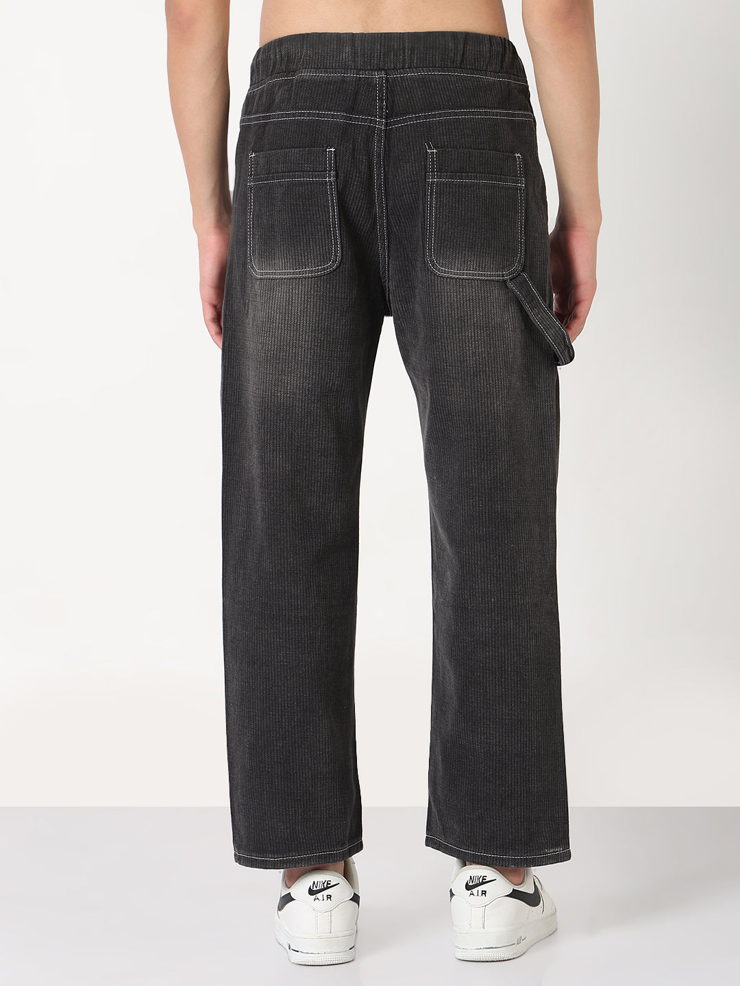 Men's Grey Washed Straight Fit Drawstring Jeans