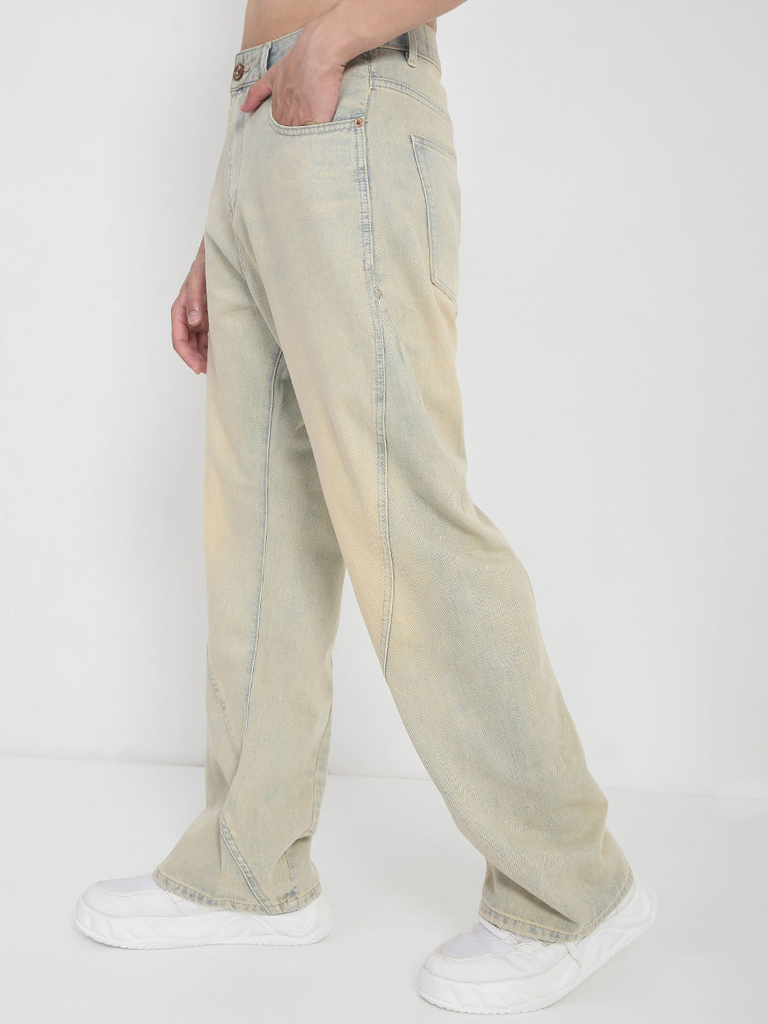 Men's Beige Baggy Fit Jeans