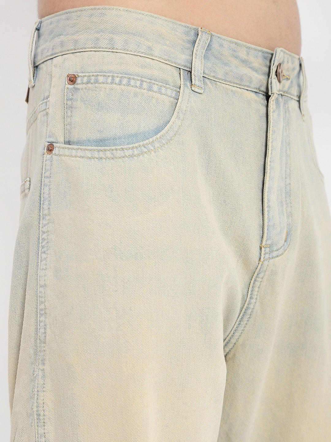 Men's Beige Baggy Fit Jeans