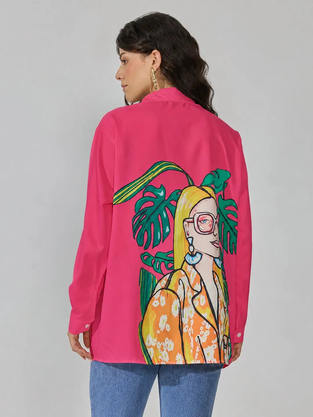 Women's Graphic Pink Relaxed Fit Collared Shirt - from SHOWOFFFF