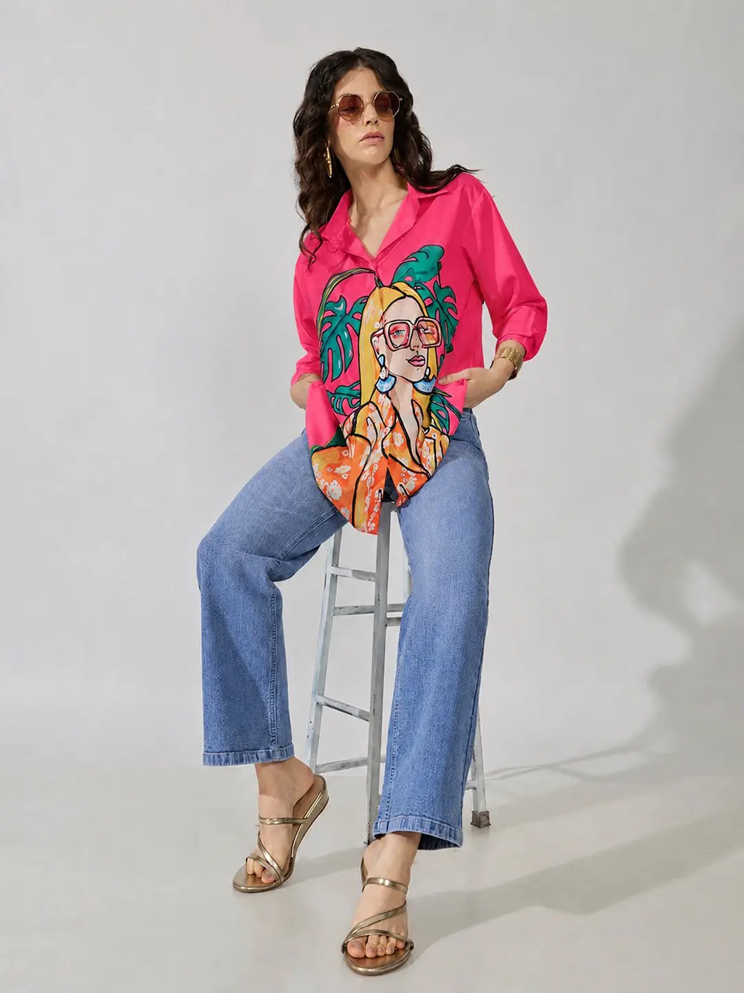 Women's Graphic Pink Relaxed Fit Collared Shirt - from SHOWOFFFF