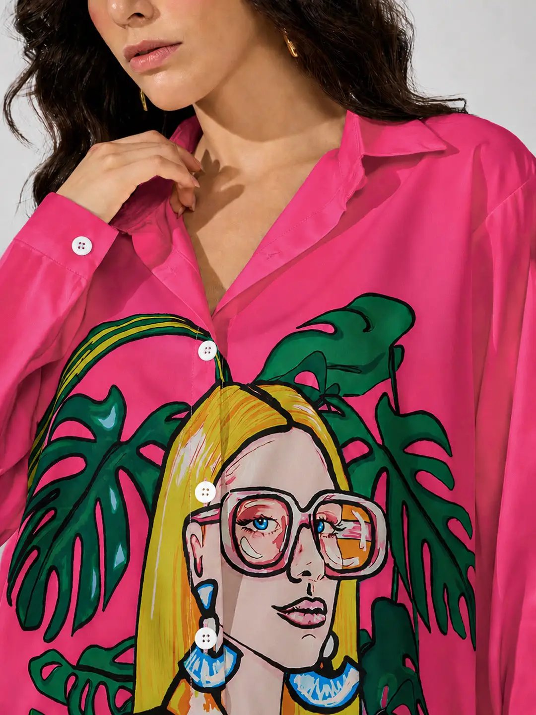 Women's Graphic Pink Relaxed Fit Collared Shirt - from SHOWOFFFF